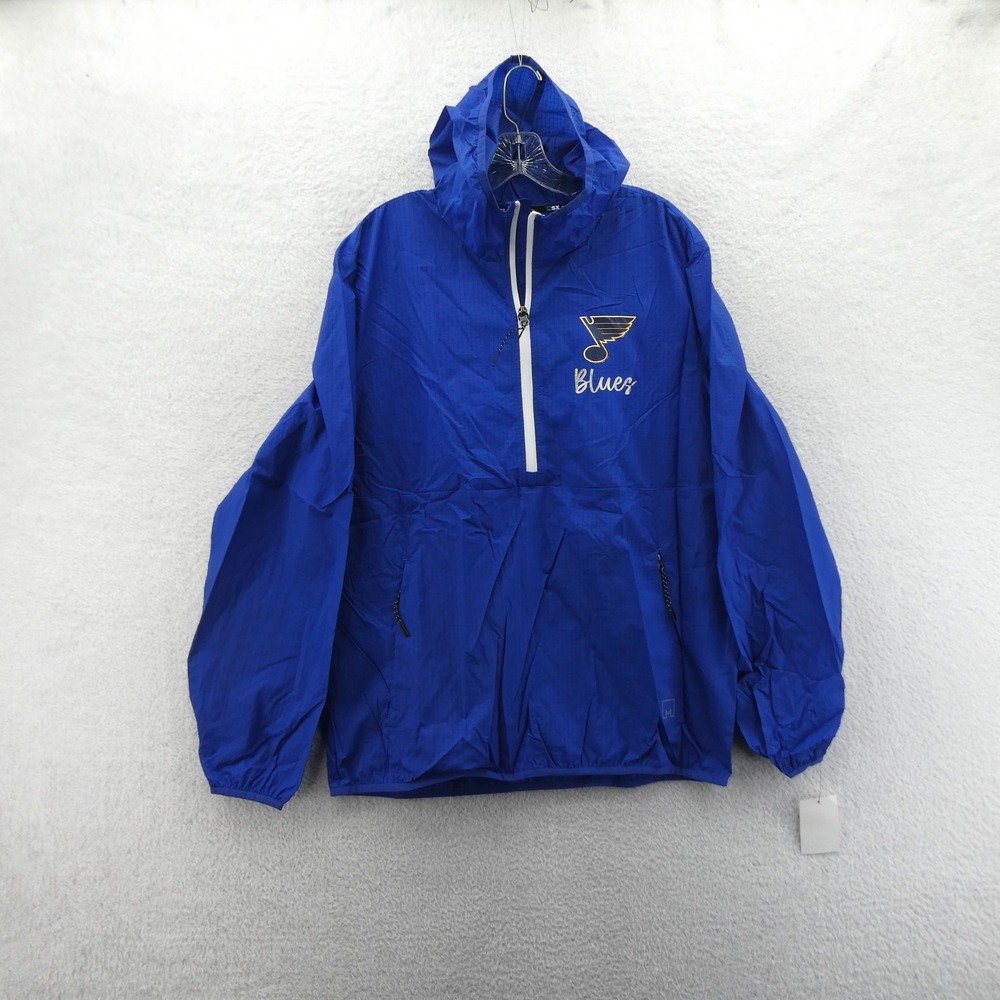 MSX Michael Strahan Windbreaker Mens Large St. Louis Blues Blue NHL 1/2 Zip Hood